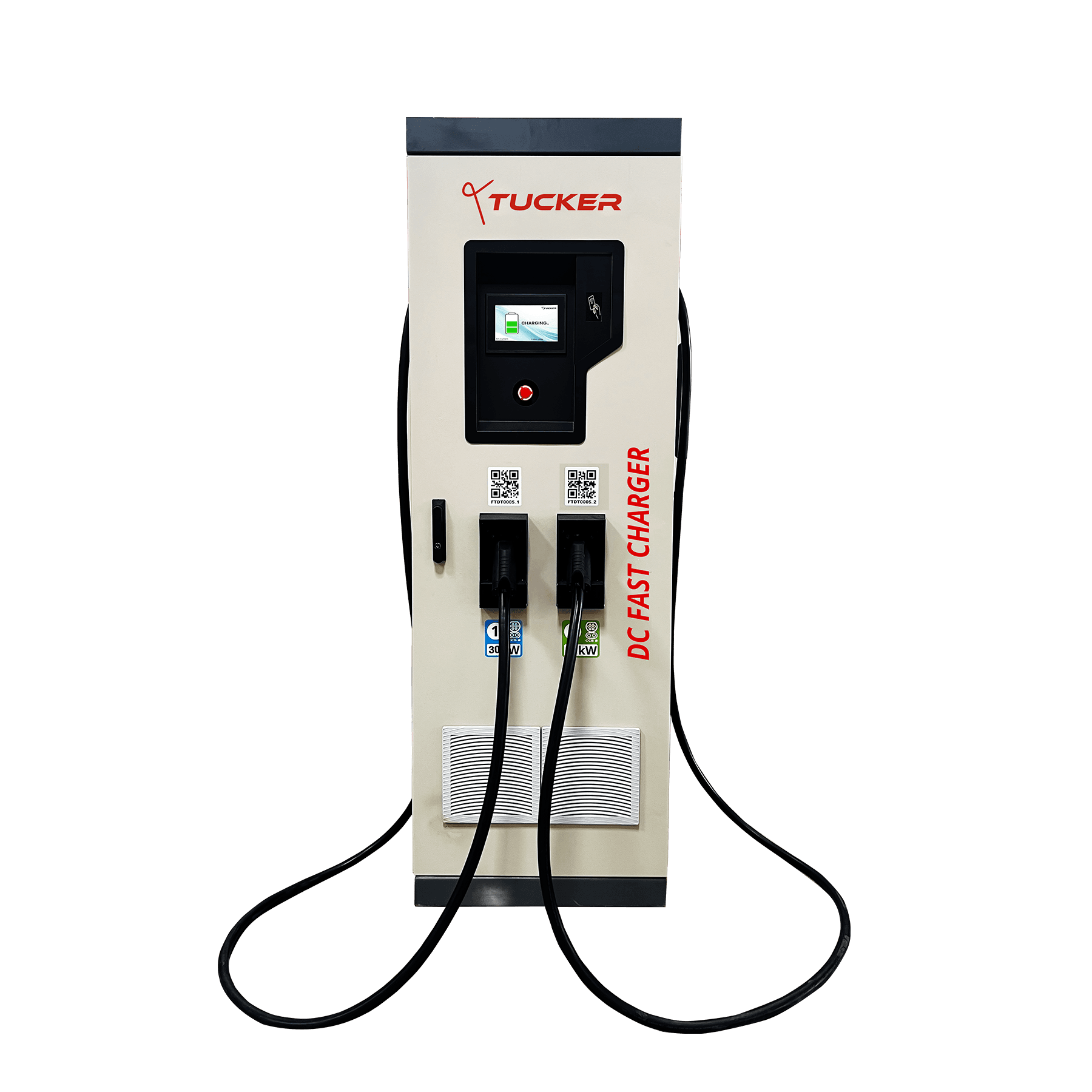 Tucker DC FAST CHARGER DUAL GUN DC EV charger with kW output rating, featuring advanced power management and smart connectivity for commercial EV charging stations in India